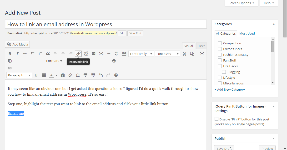 How to link an email address in WordPress 
