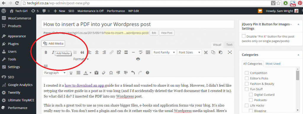insert a pdf in WordPress