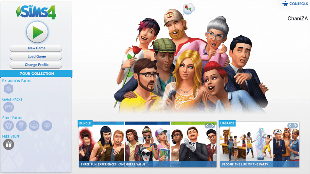 The Sims 4 on console main menu
