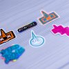 Pack of 6 small custom stickers featuring Tech Girl unicorn, Feed The Trolls, and glittery designs