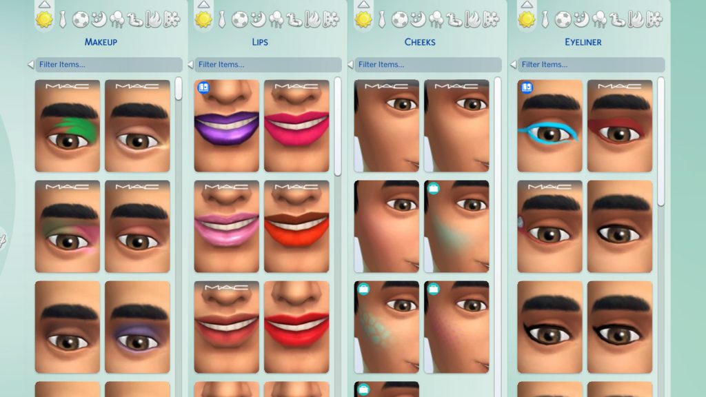 Sims 4 Create A Sim in-game menu with MAC Cosmetic items
