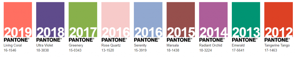 other pantone colours of the year