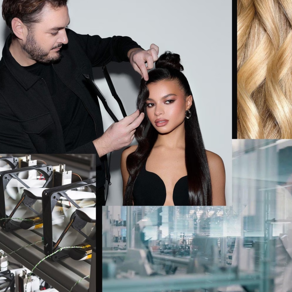 Professional hair stylist using the black ghd Sculpt styler to create smooth waves on a client in a salon.