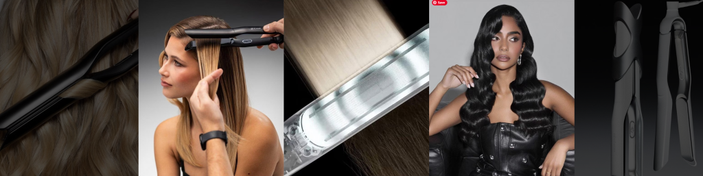 A collage of official ghd Sculpt marketing images displaying different product angles, packaging, and beauty shots.